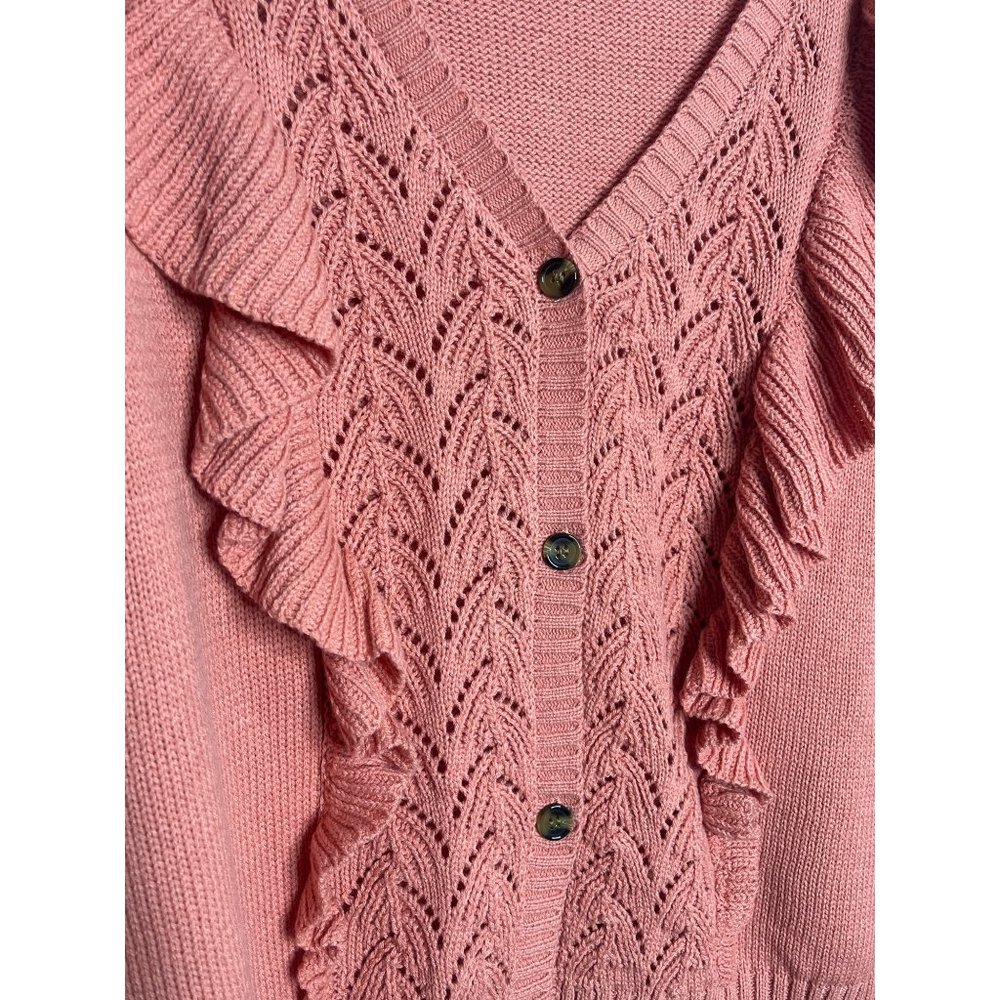 LC Lauren Conrad Womens Long Sleeve Cardigan Sweater Ruffle Button Front Size XL - Picture 6 of 12